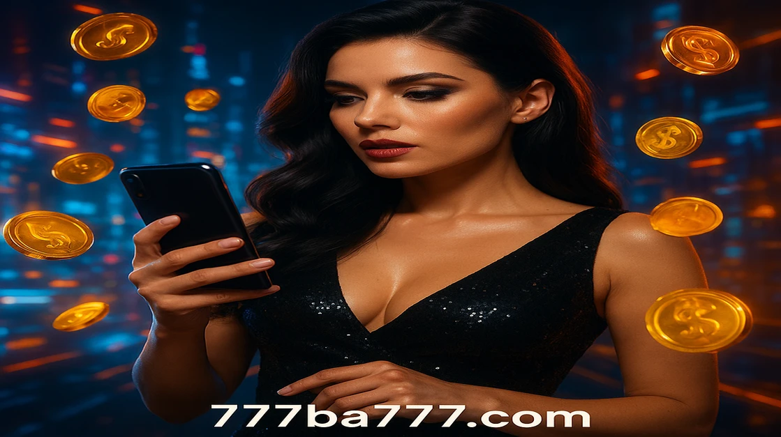 ba777 ক্রিপ্টো-গেমিং প্ল্যাটফর্মে লগইন করতে একজন নারী স্মার্টফোনটি ধরে আছেন, চারপাশে জ্বলজ্বল করা বাংলাদেশি টাকার মুদ্রা ও একটি ভবিষ্যৎ-গেমিং প্ল্যাটফর্ম পরিবেশ চারদিকে ঘিরে রয়েছে।